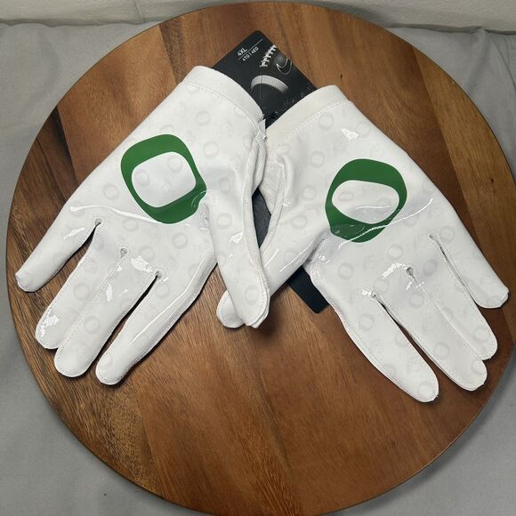 Nike Oregon Ducks PE Vapor Knit 4.0 White Green Football Gloves Men’s 4XL - Picture 2 of 4